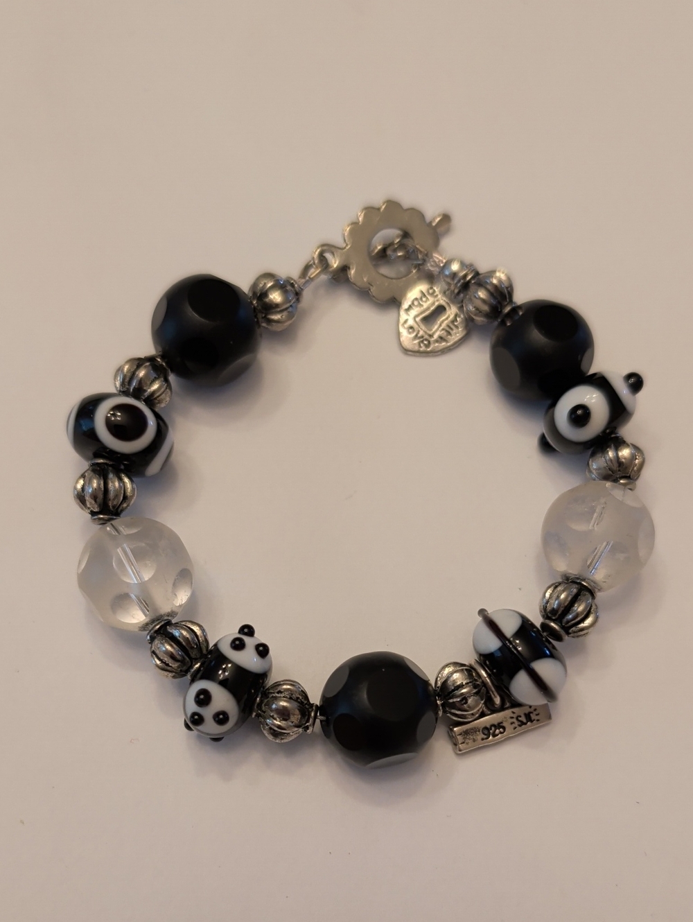 Black and White Panda Glass Bead Bracelet - Women Jewelry